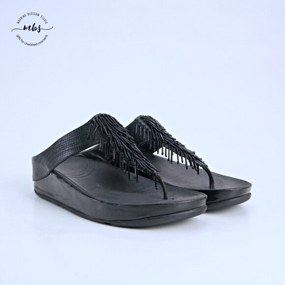 Fitflop Cha Cha Beaded Thong Sandals Black Women 10 - Picture 2 of 14